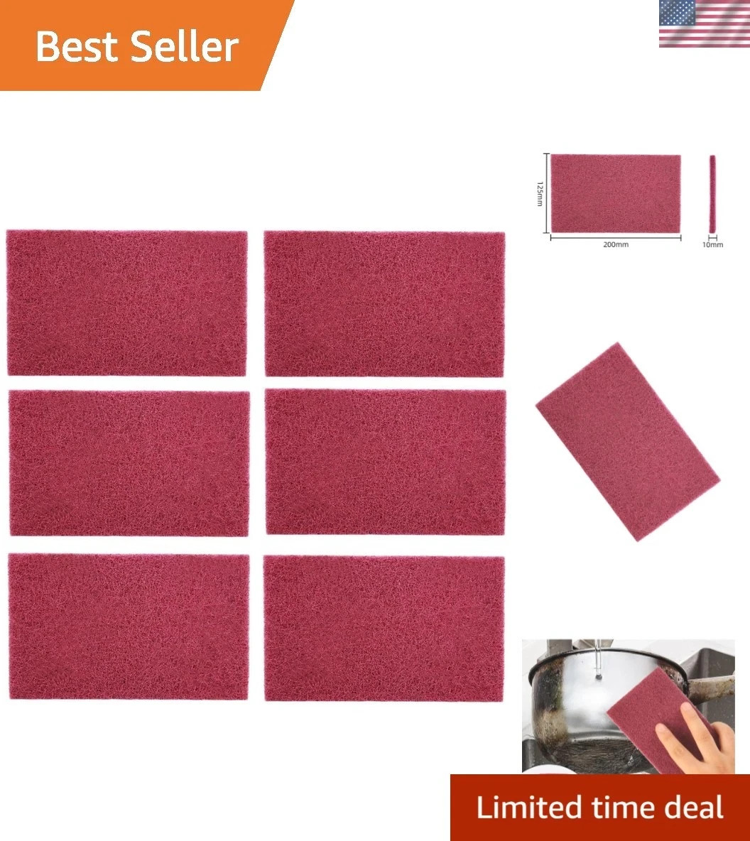 8" X 5" 3M 7447 Scotch Brite Maroon Red Purpose Hand Pads 6Pcs