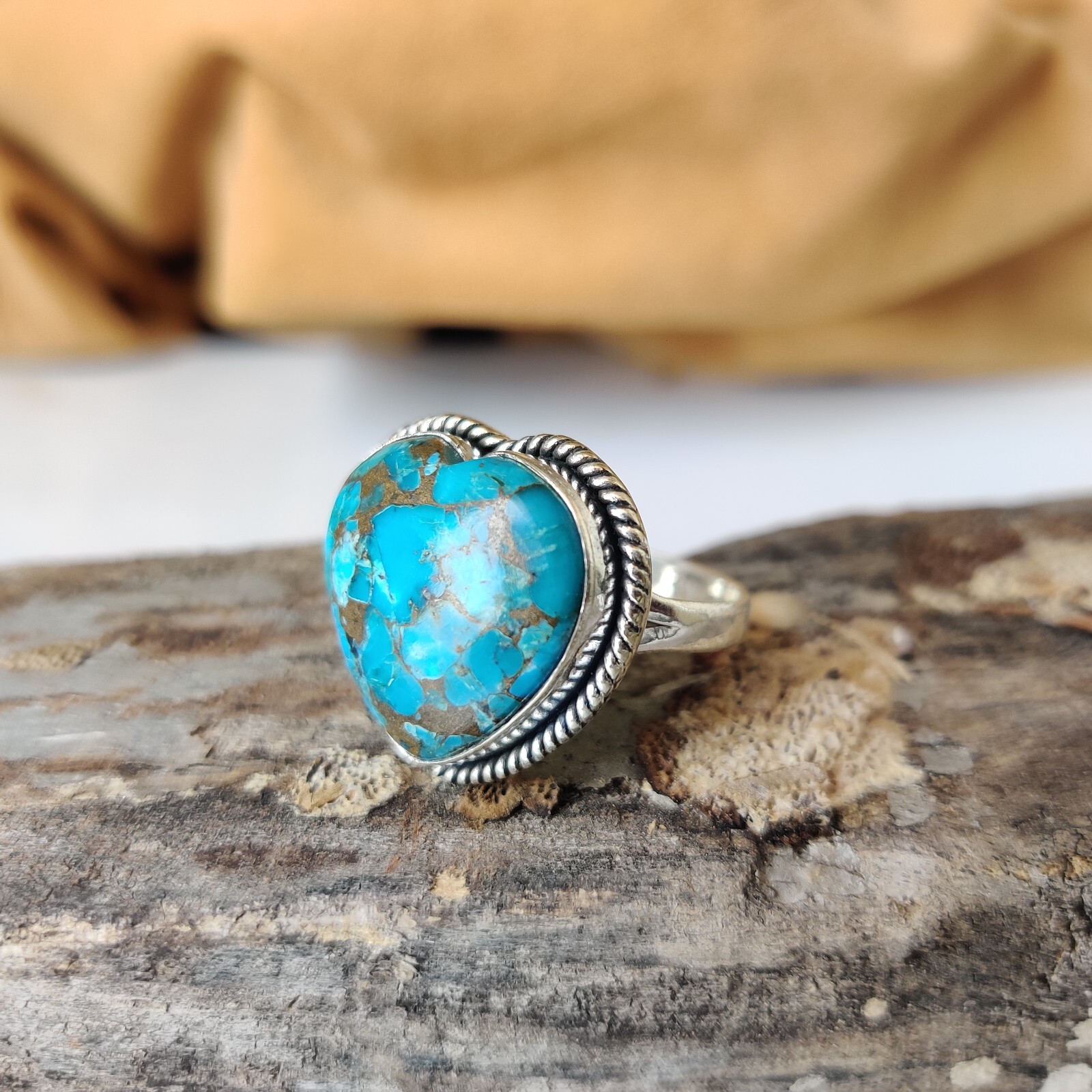 Blue Copper Turquoise Gemstone Ring 925 Sterling Silver Gift For Girlfriend Ring