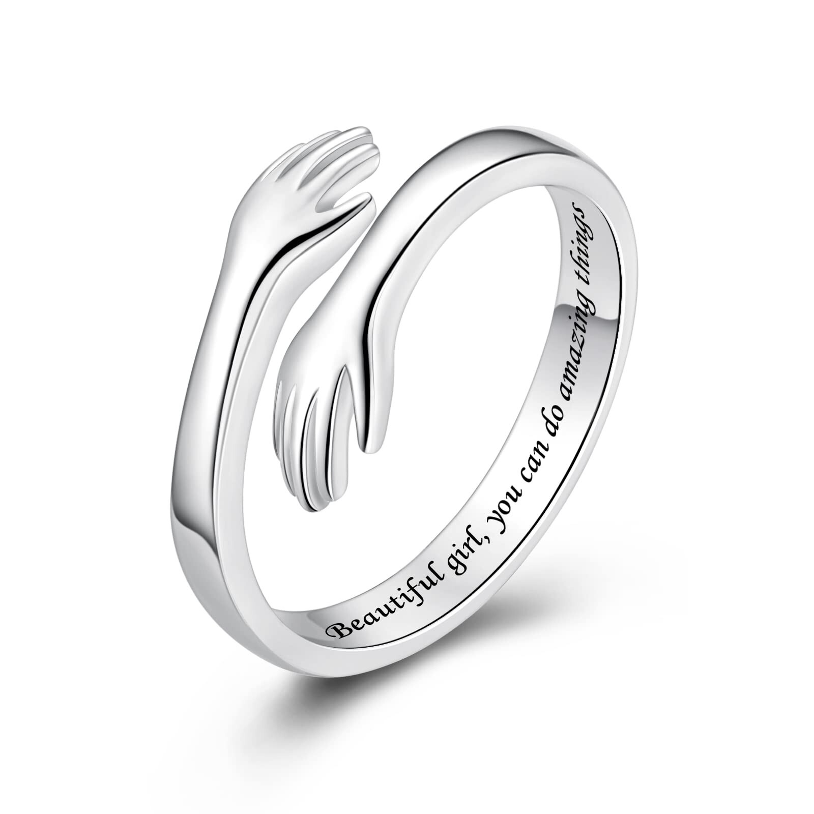 Hug Rings for Women Sterling Silver Adjustable Ring for Women Daughter Hand R...