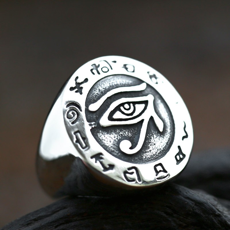 MENDEL Mens Egyptian Evil Eye of Horus Ra Ring Silver Stainless Steel Size 7-15