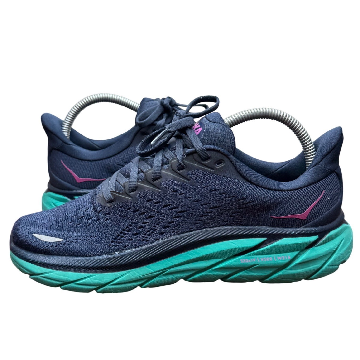 Hoka One One Clifton 8 Womens 7B Navy Blue Teal Pink Running Shoes 1119394 OSAT