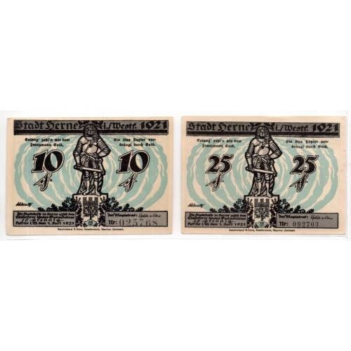 1921 Germany Herne Notgeld Set of 2 Notes (603)