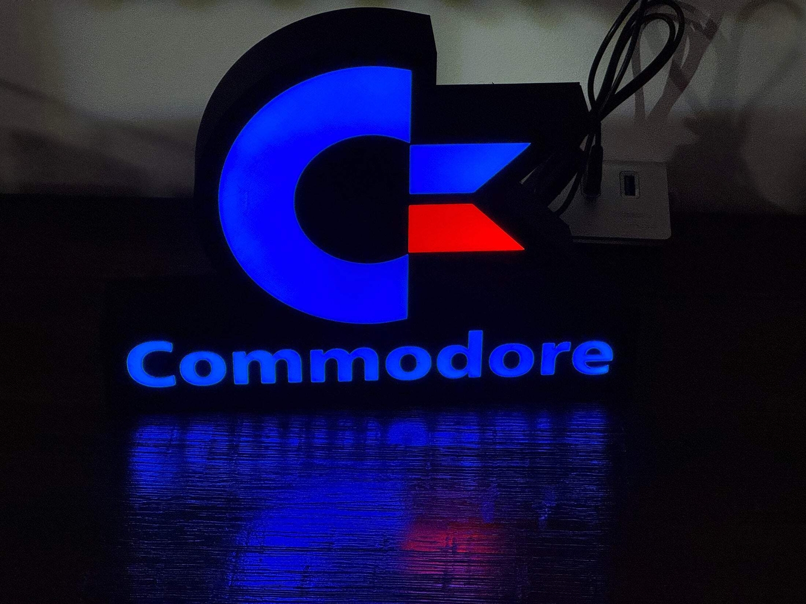 Light Up USB Powered Commodore Logo & Words - Vintage Computing Wall Art - LED L
