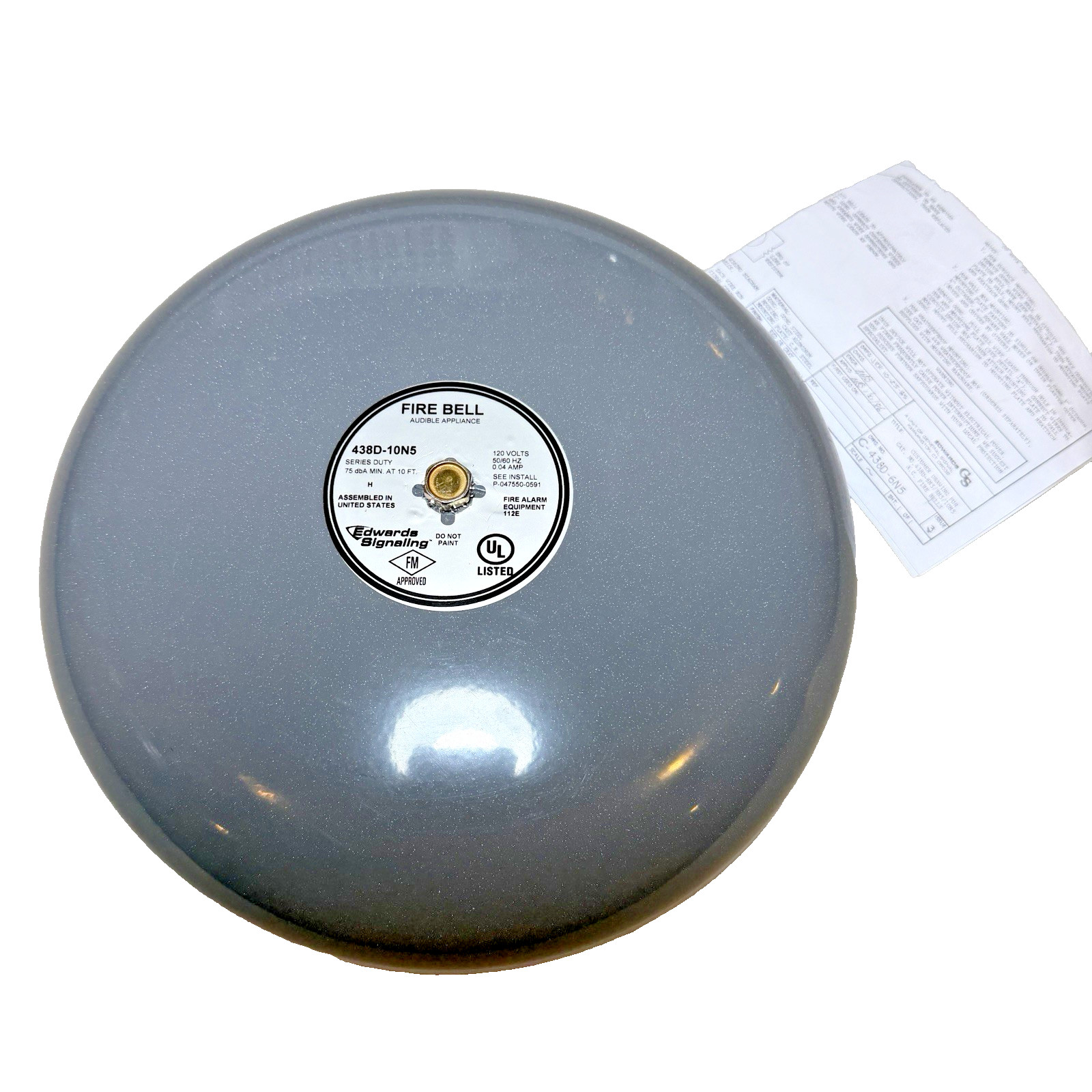 Edwards Signaling 10" Fire Bell, 120V, 438D-10N5 Grey, SEE DESCRIPTION