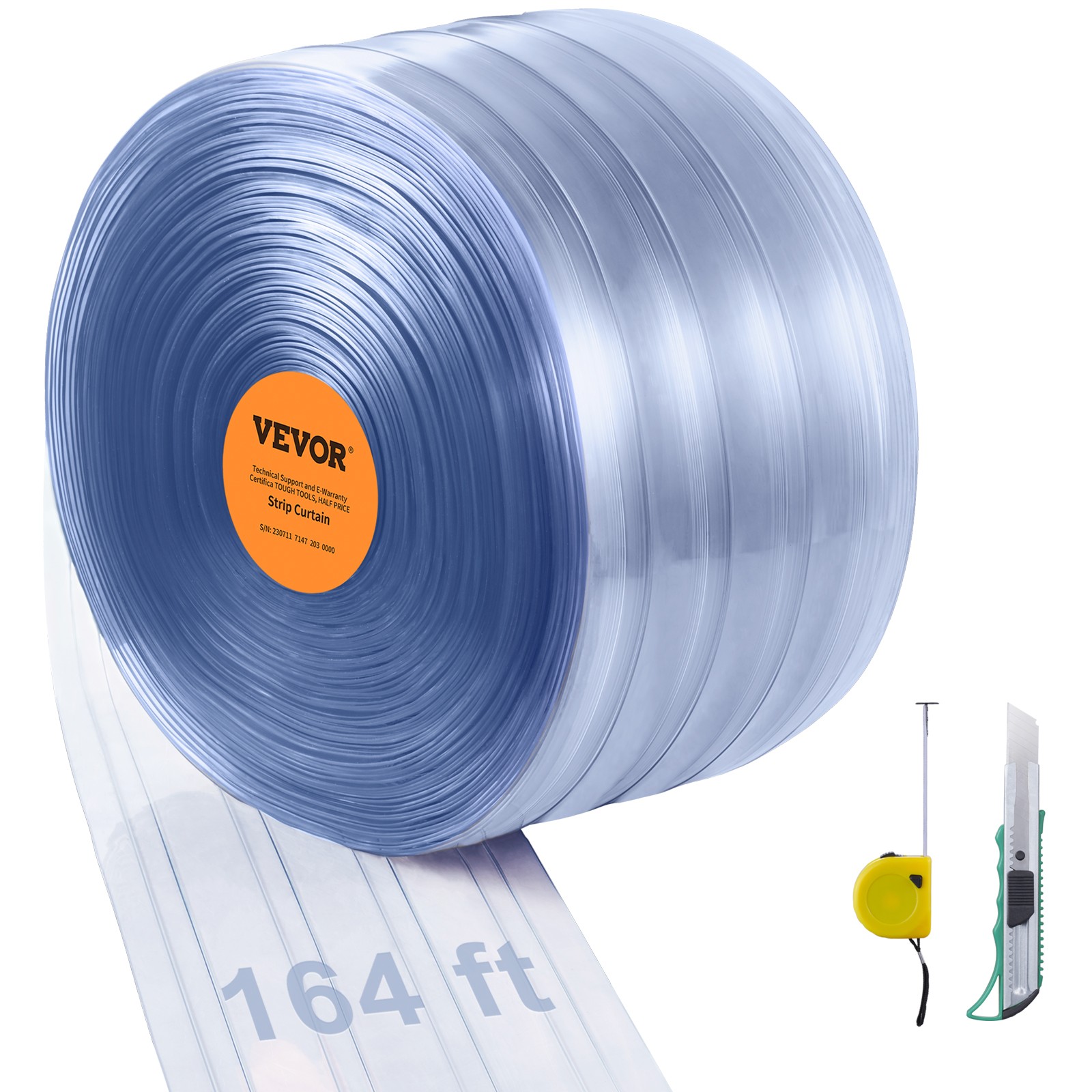 VEVOR Strip Curtain Ribbed PVC Door Curtain 164'x8" Roll Cooler Freezer Plastic