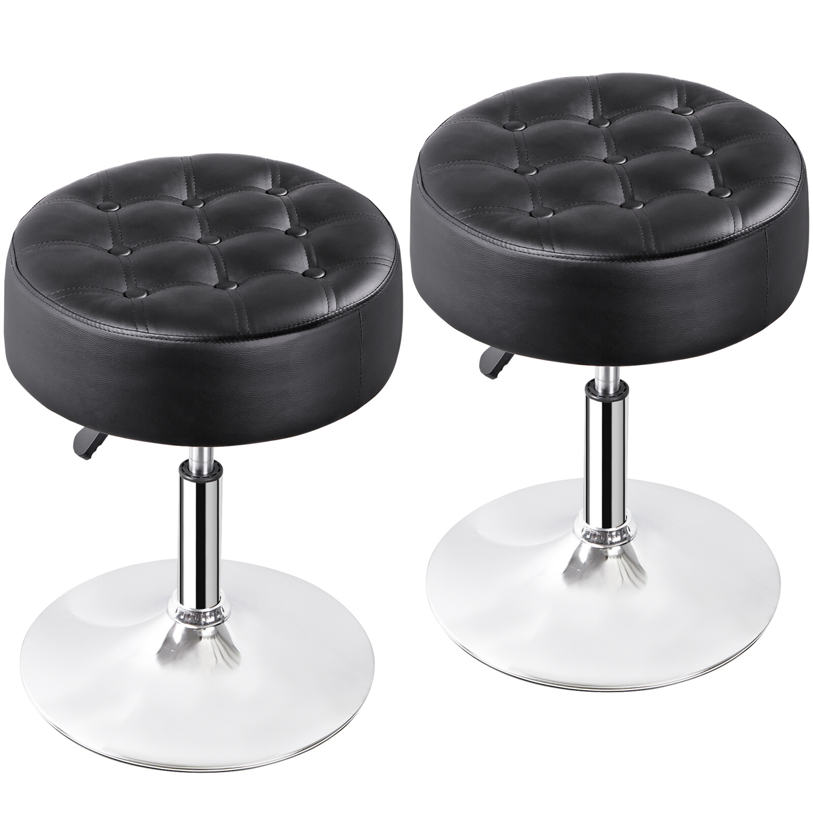 2PCS Adjustable Vanity Stool PU Leather Ottoman Stool for Bedroom w/Base Black