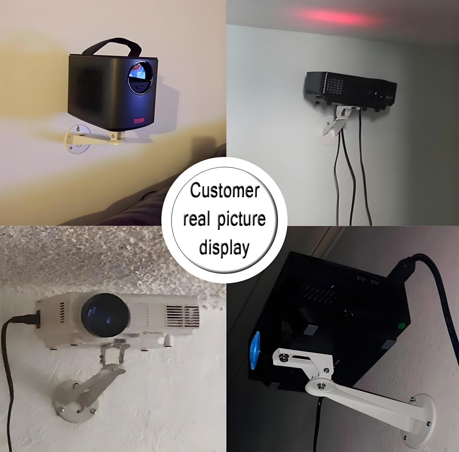 Projector Wall Mount Adjustable 360 Rotation 7.7lb Load White