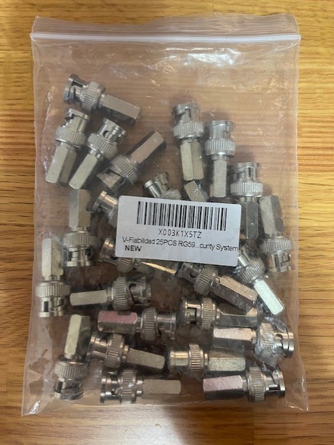 25X - Twist-on BNC Male Plug RG59 RF Connector Nickel Plated for CCTV Cameras