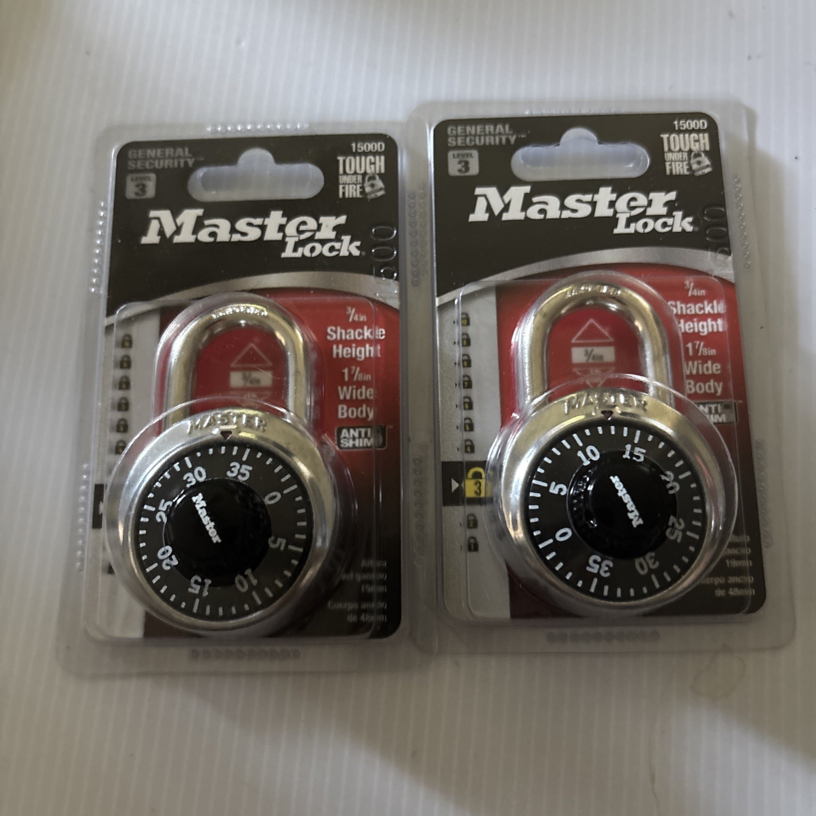 2 Master 1500D Black Silver Combination Stainless Steel Padlocks 1 7/8 in. Wide