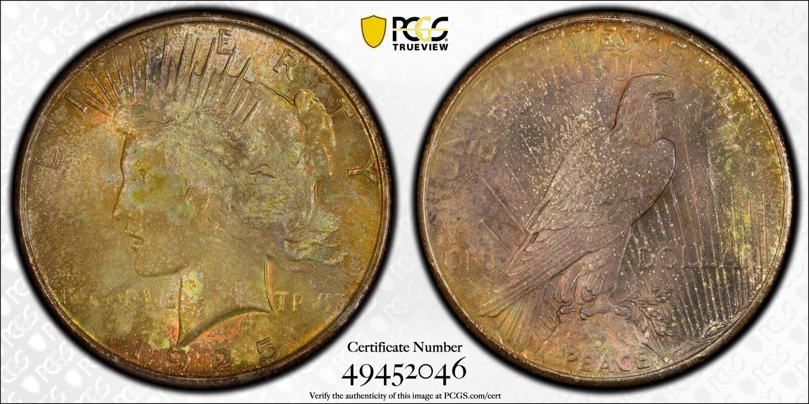 1925 Peace Silver $1 Dollar PCGS MS 65 Toned