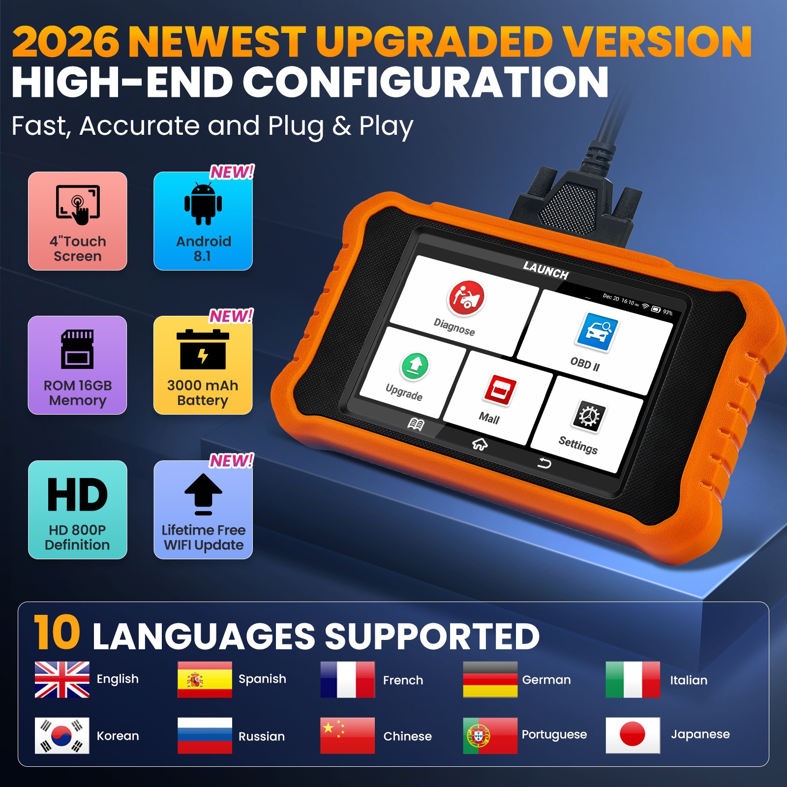 LAUNCH Creader Elite 2.0 for VW Audi Car OBD2 Scanner Diagnostic Key Programming