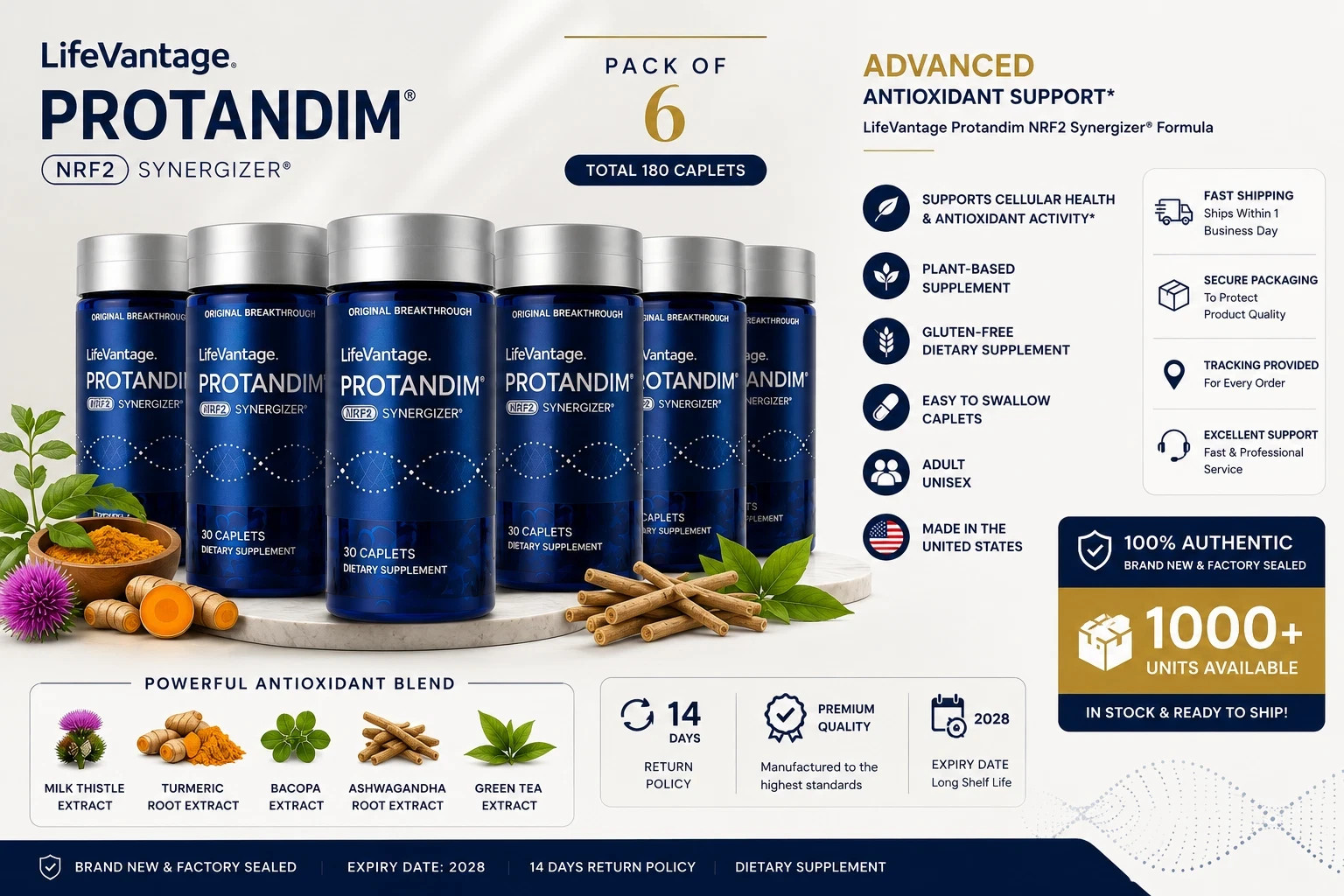 LifeVantage Protandim NRF2 Synergizer 180 Total Caplets 6 Bottles - EXP--12/2028