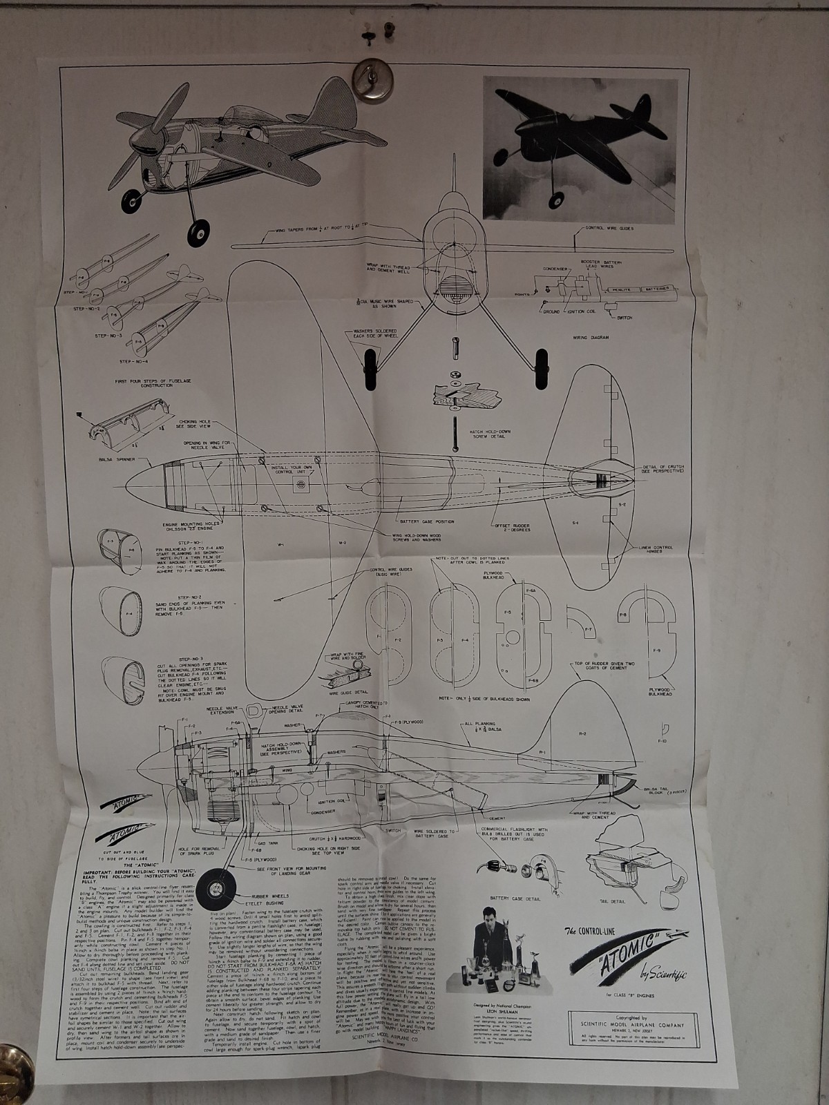 ATOMIC Control Line B Speed Balsa Airplane Plans Only  Scientific Model Co