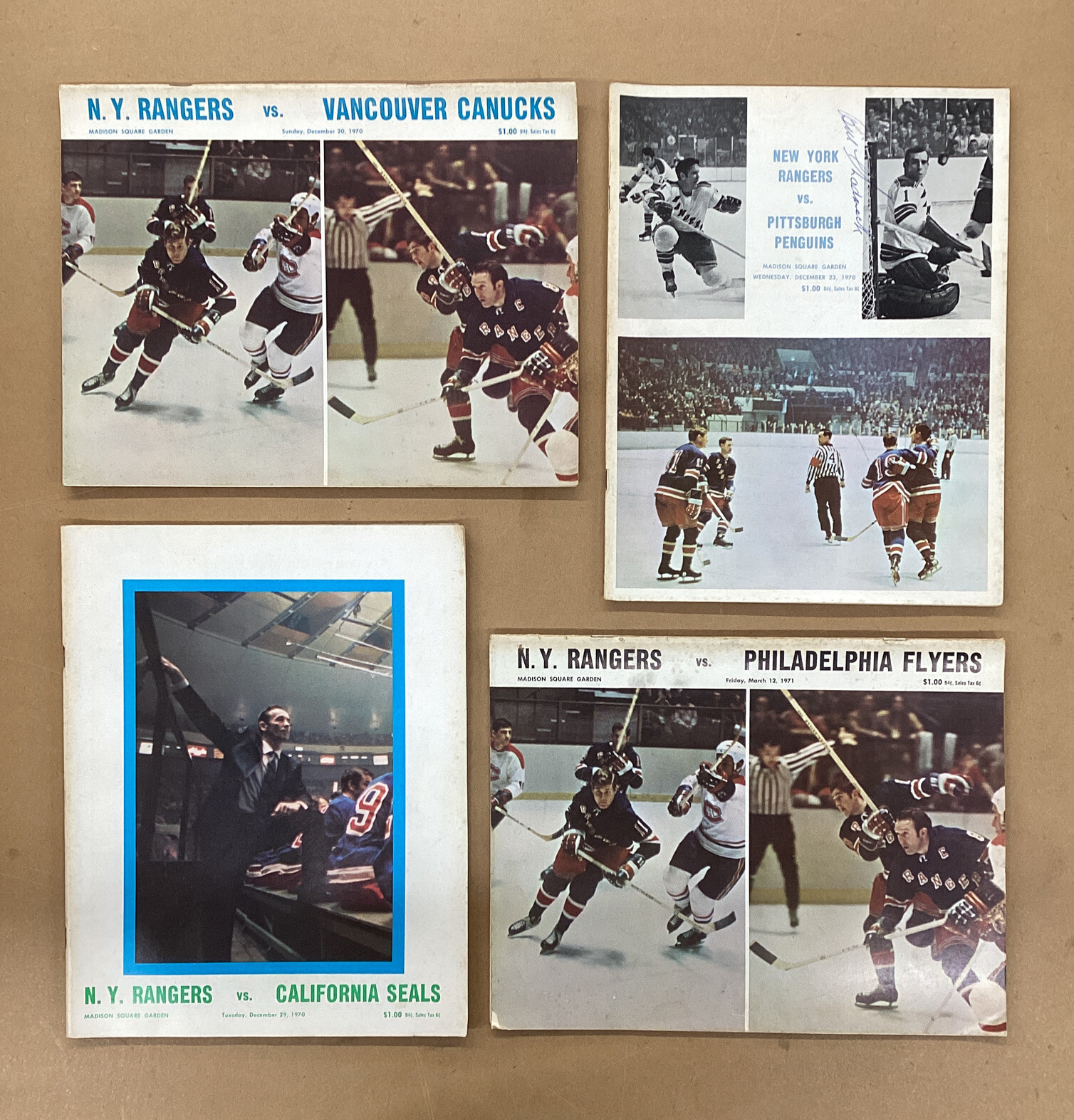 Lot of 4 Vintage New York Rangers Programs 1970/71 Season SIGNED Bill Chadwick