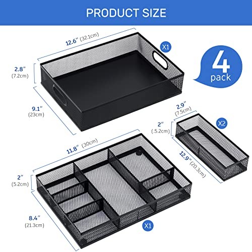 Desk Drawer Organizer with 6 Adjustable Dividers, Metal Pen organizer for