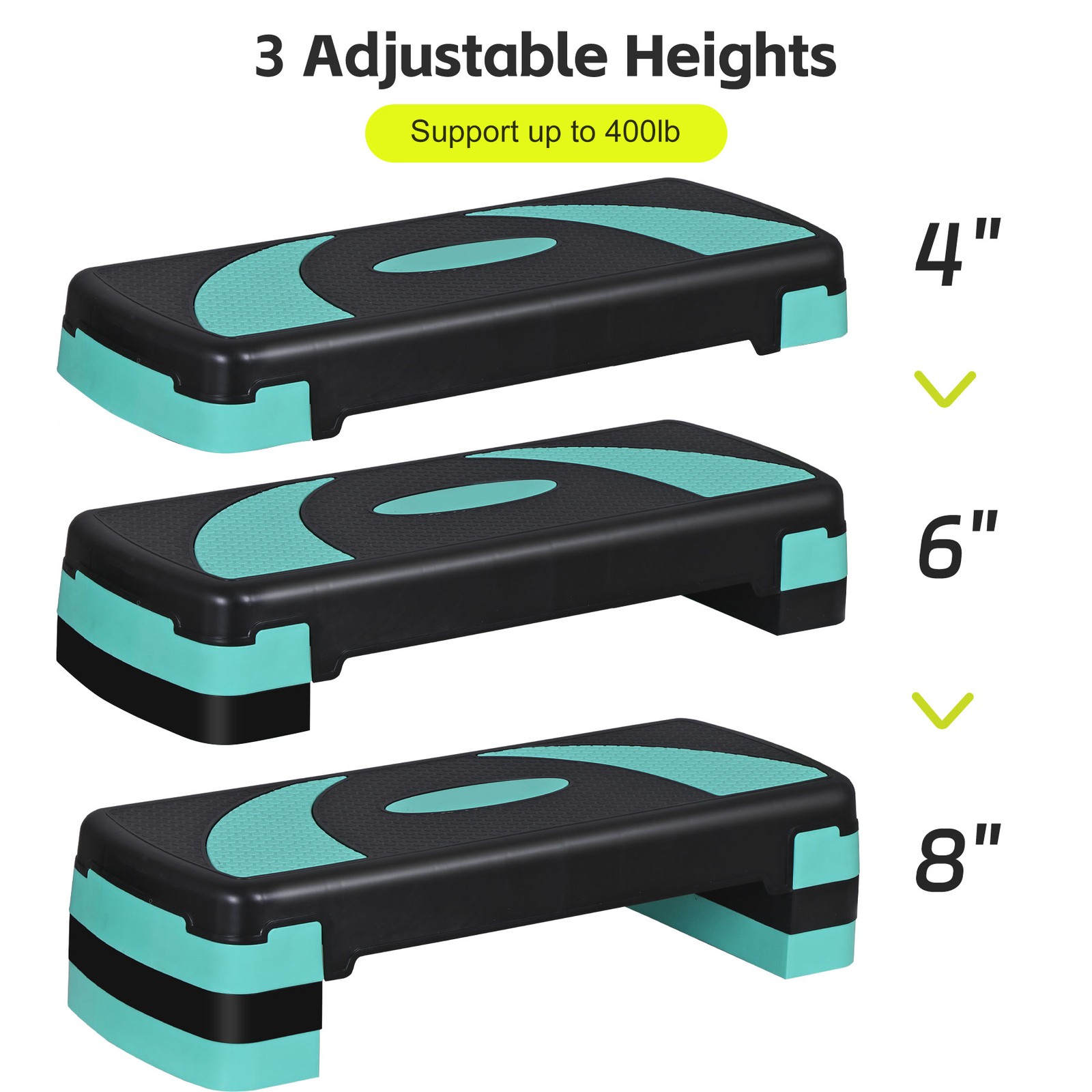 Adjustable Aerobic Stepper Workout Step with 4 Risers Exercise Platform Green