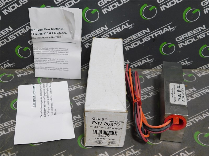 NEW GEMS Sensors 26927 Flow Switch Piston Type Flow Switch 0.25 GPM Water 20VA