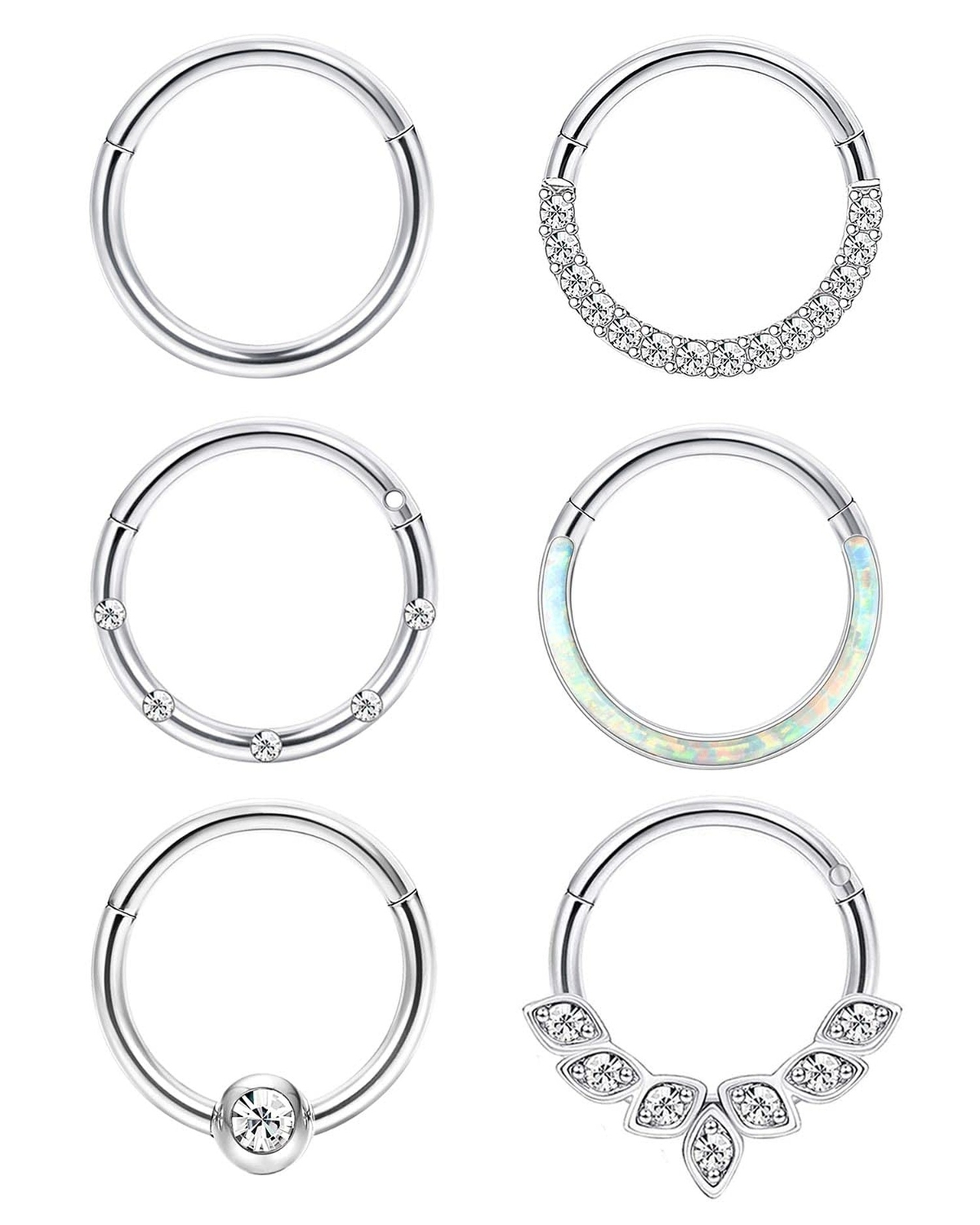 Jstyle 6Pcs 16G 18G Septum Rings Surgical Steel Nose Rings Hoop for Women Opa...