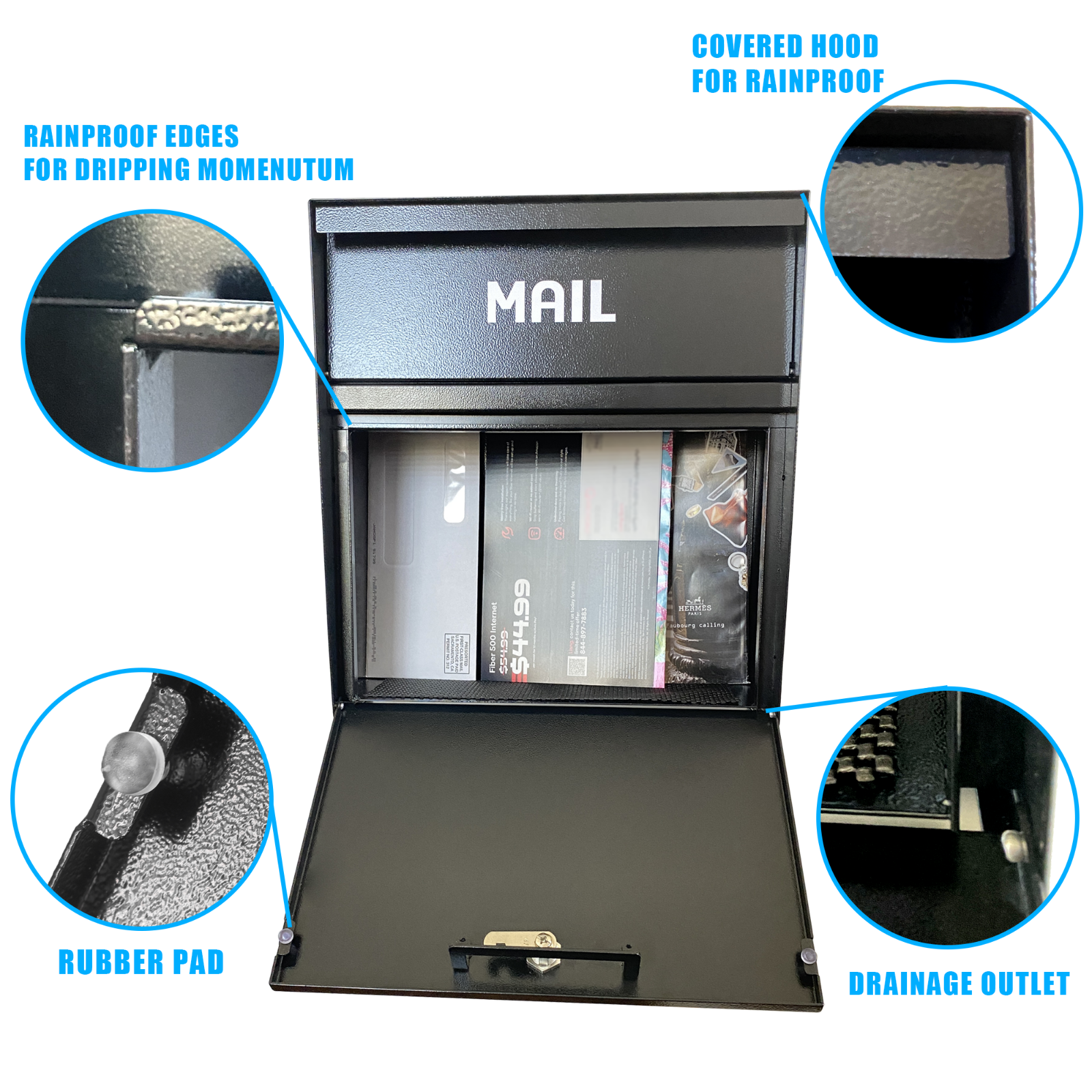 Rainproof Wall Mount Mailbox with Outgoing Mail Flag and Holder Locking Mailbox
