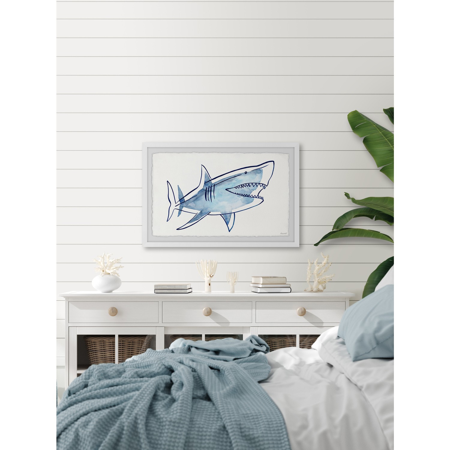 Marmont Hill Shark Outline Framed Painting Print
