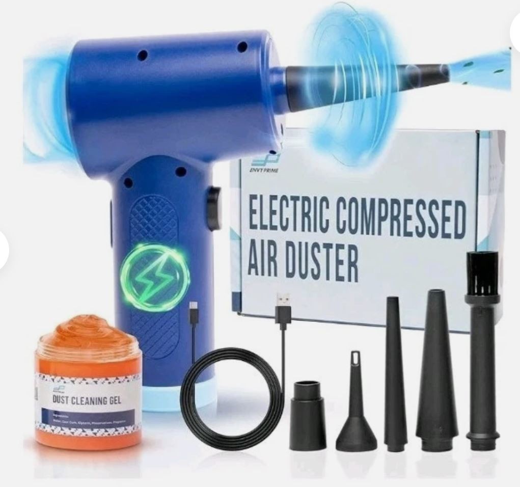 EnvyPrime Portable Rechargeable Electric Compressed Duster, Attachments, Gel