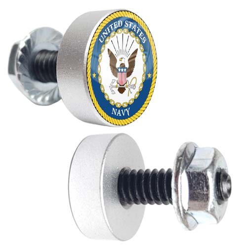 2 Silver Motorcycle "Navy USN" License Plate Frame Fasteners Tag Bolt Screws