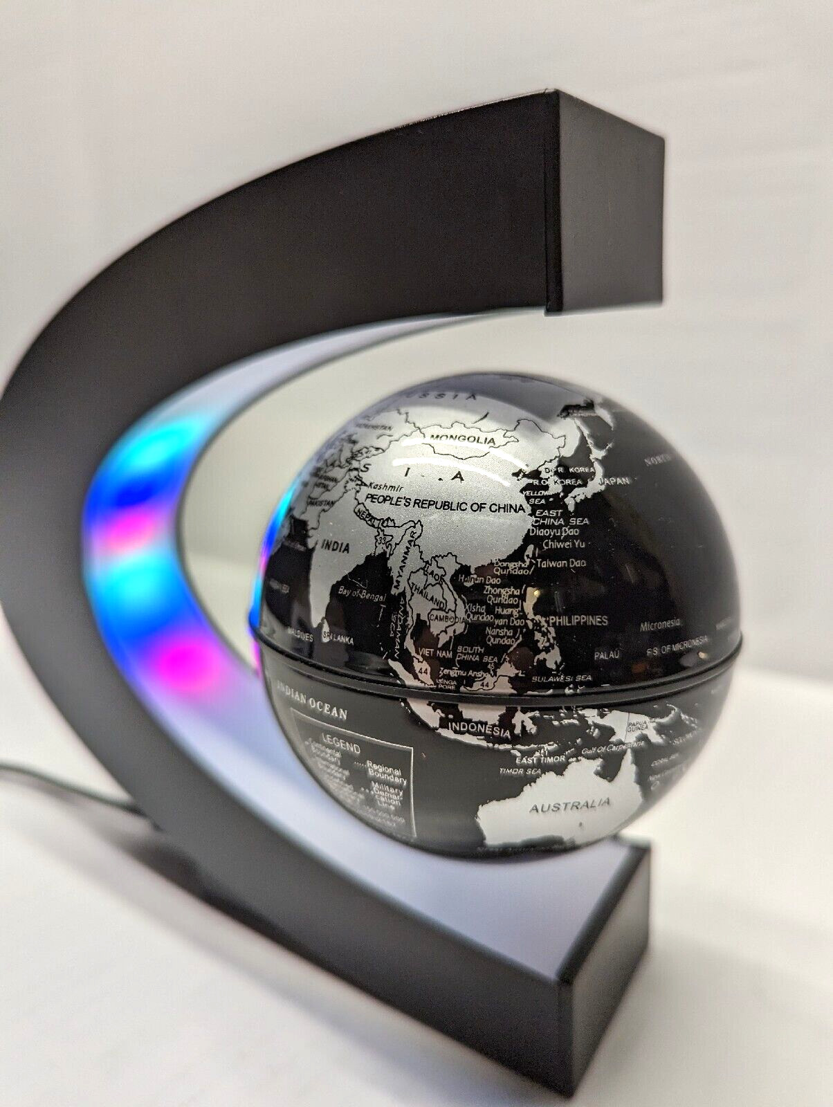 Black Globe Floating Magnetic C Shaped LED World Map Decor