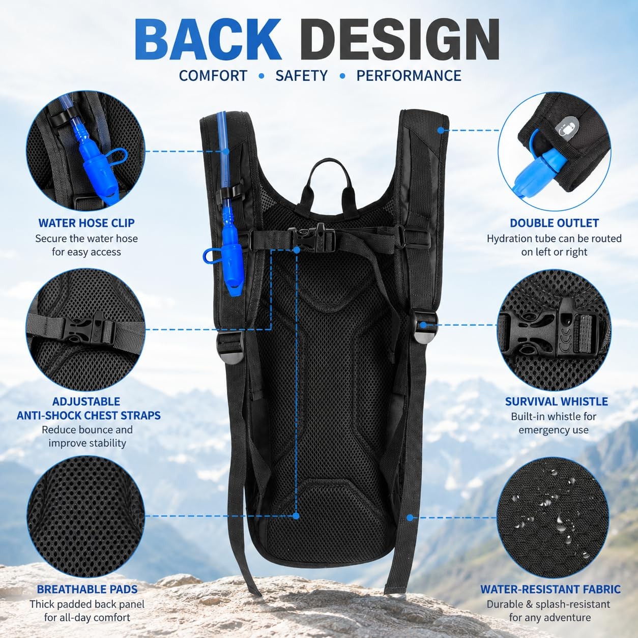 Hydration Backpack with 2L Hydration Bladder Water Backpack for Hiking Hydration