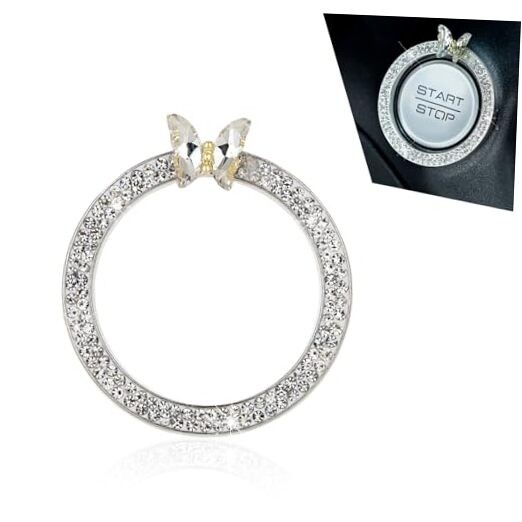 Car Push Start Button Sticker, 3D Stereo Bling Rhinestone-encrusted 1 PC White
