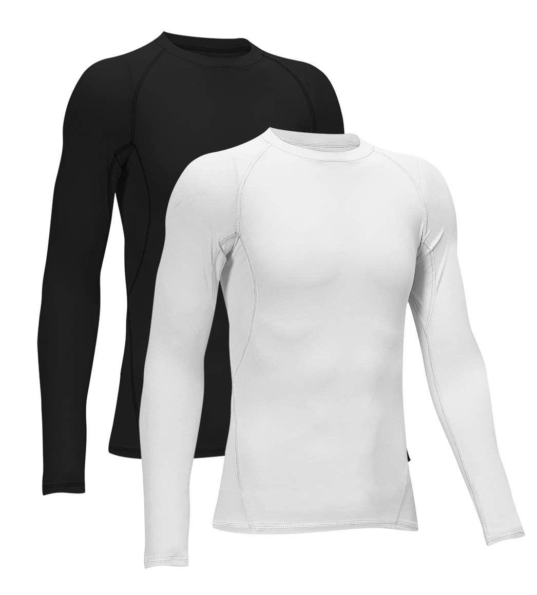 TELALEO 2 Pack Boys' Girls' Compression Shirts Youth Long Medium, Black/White