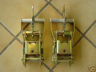 2 RATCHET PAIR, SHORT WIDE HANDLE WITH SNAP  HOOKS. TIEDOWN SECURE LOAD