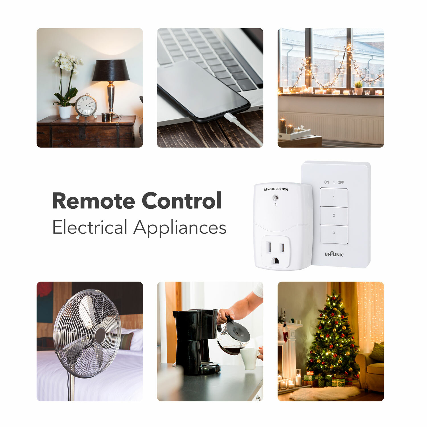 BN-LINK 3Pcs Wireless Wall-Mounting Remote Control Outlet Switch Power Plug In