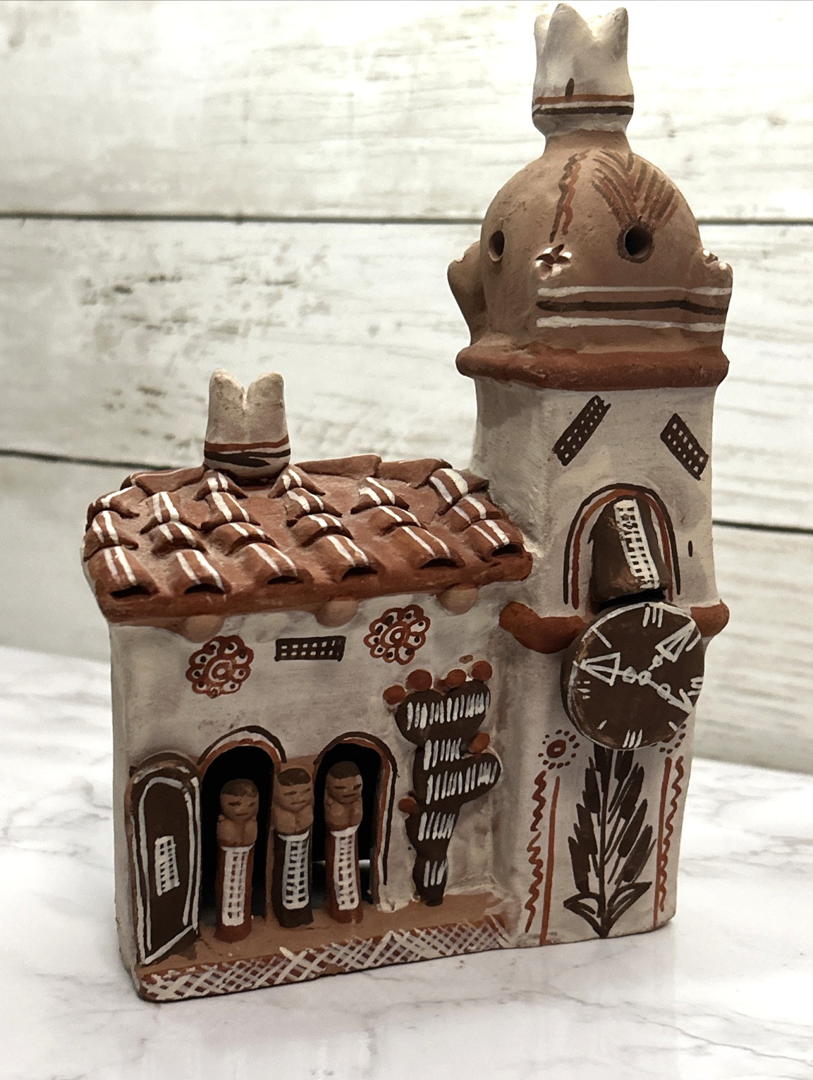 VTG Peruvian Folk Art Redware Terracotta Handpainted Sculpture Mission Church