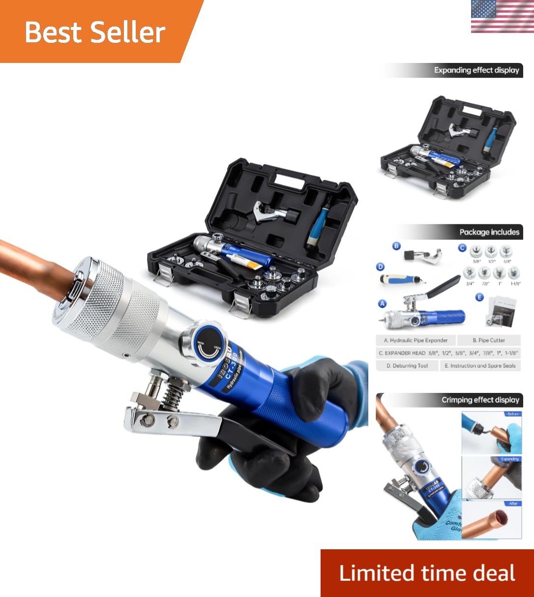 Professional Hydraulic SWAGING Tool Set - Expands Copper Tubing 3/8" to 1-1/8"