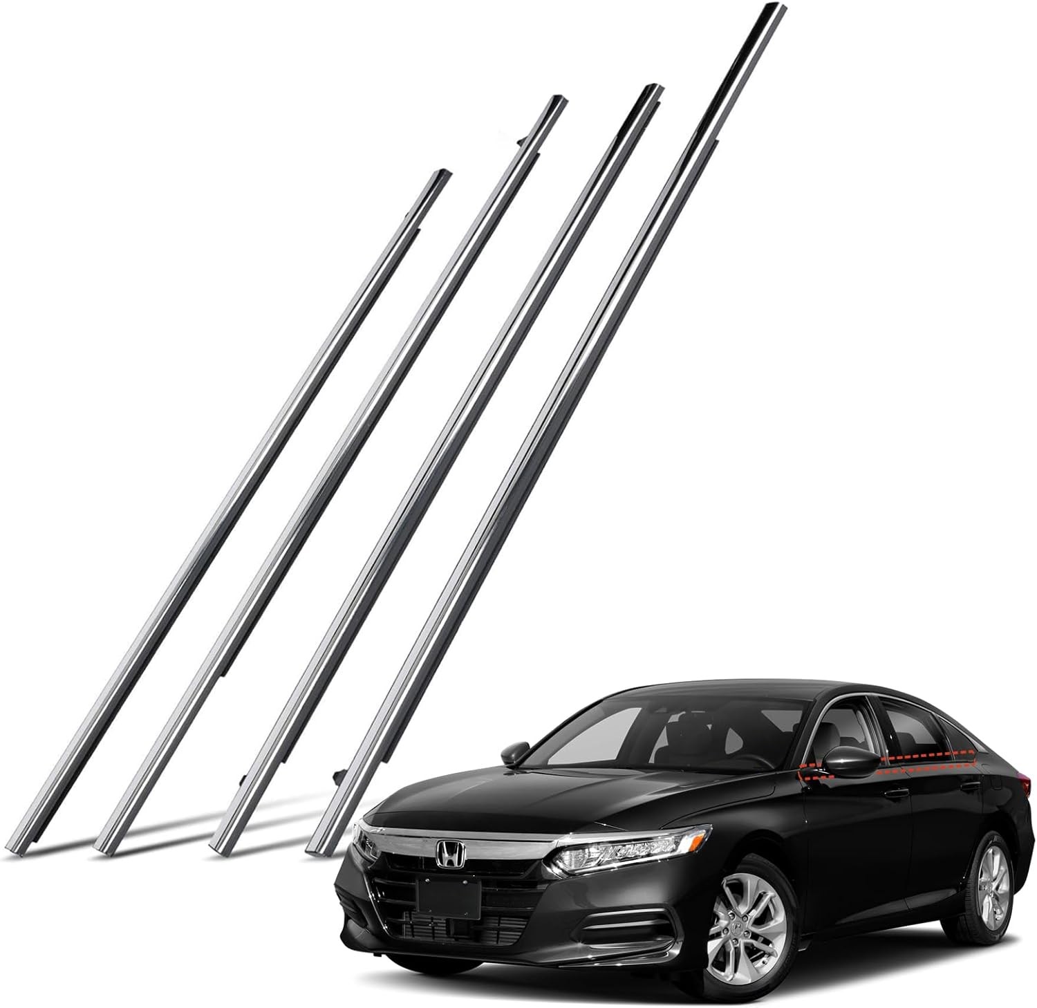 Window Molding Trim Fit for Honda Accord 2013-2018, 4-Door Sedan, Chrome Outer D