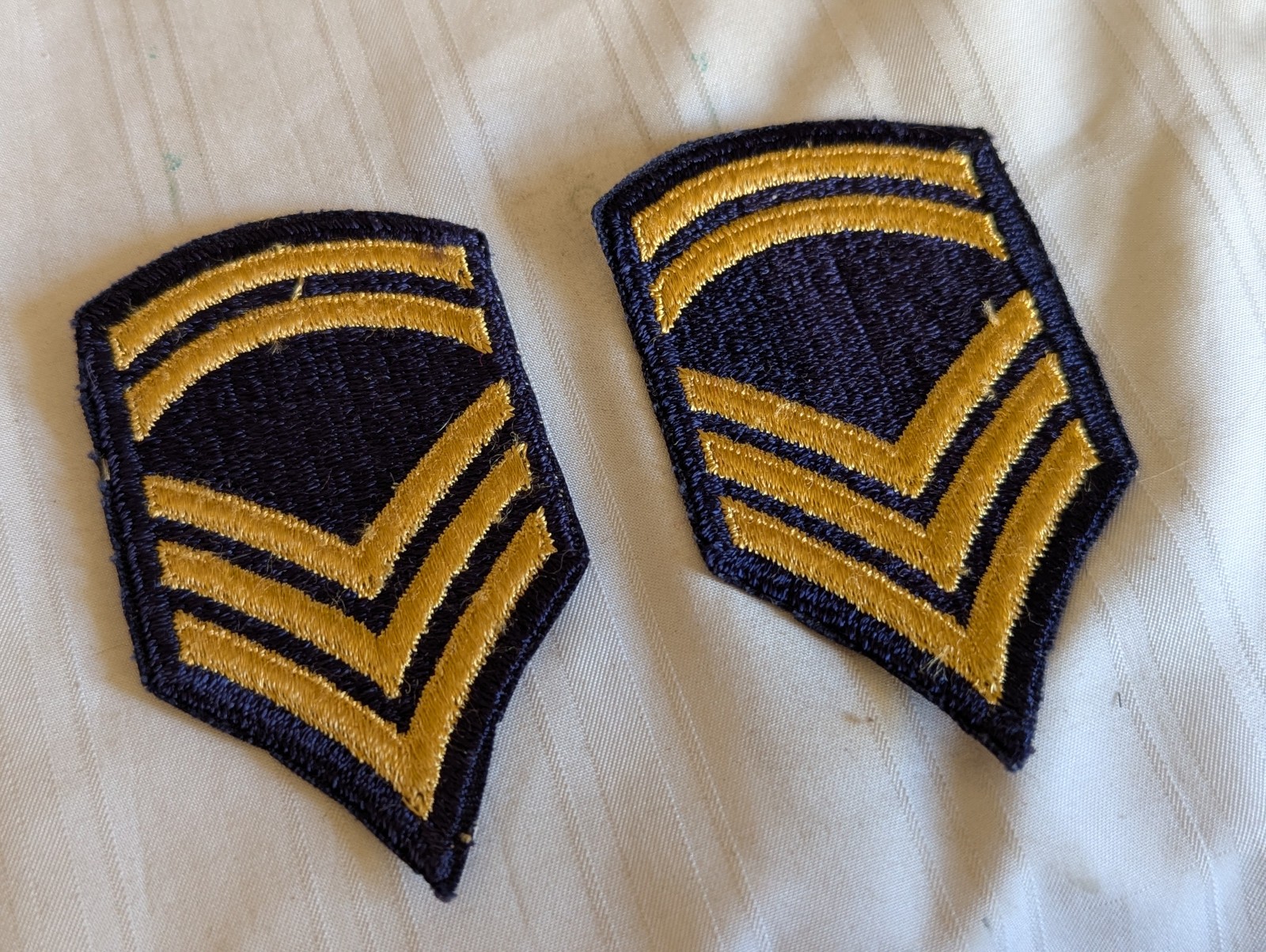 WWII US Army Staff Sergeant (E-6) pair shoulder embroidered patches 3.5" long