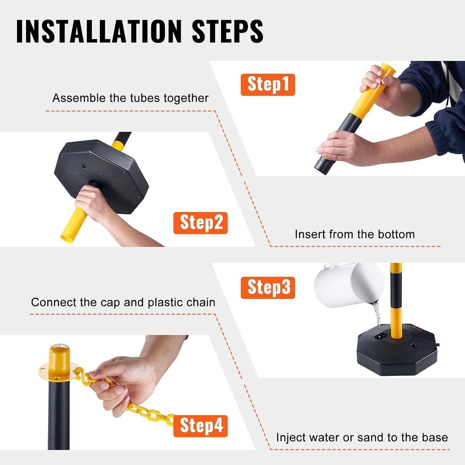 Adjustable Traffic Delineator Post Cones, 4 Pack, Traffic Safety Delineator B...