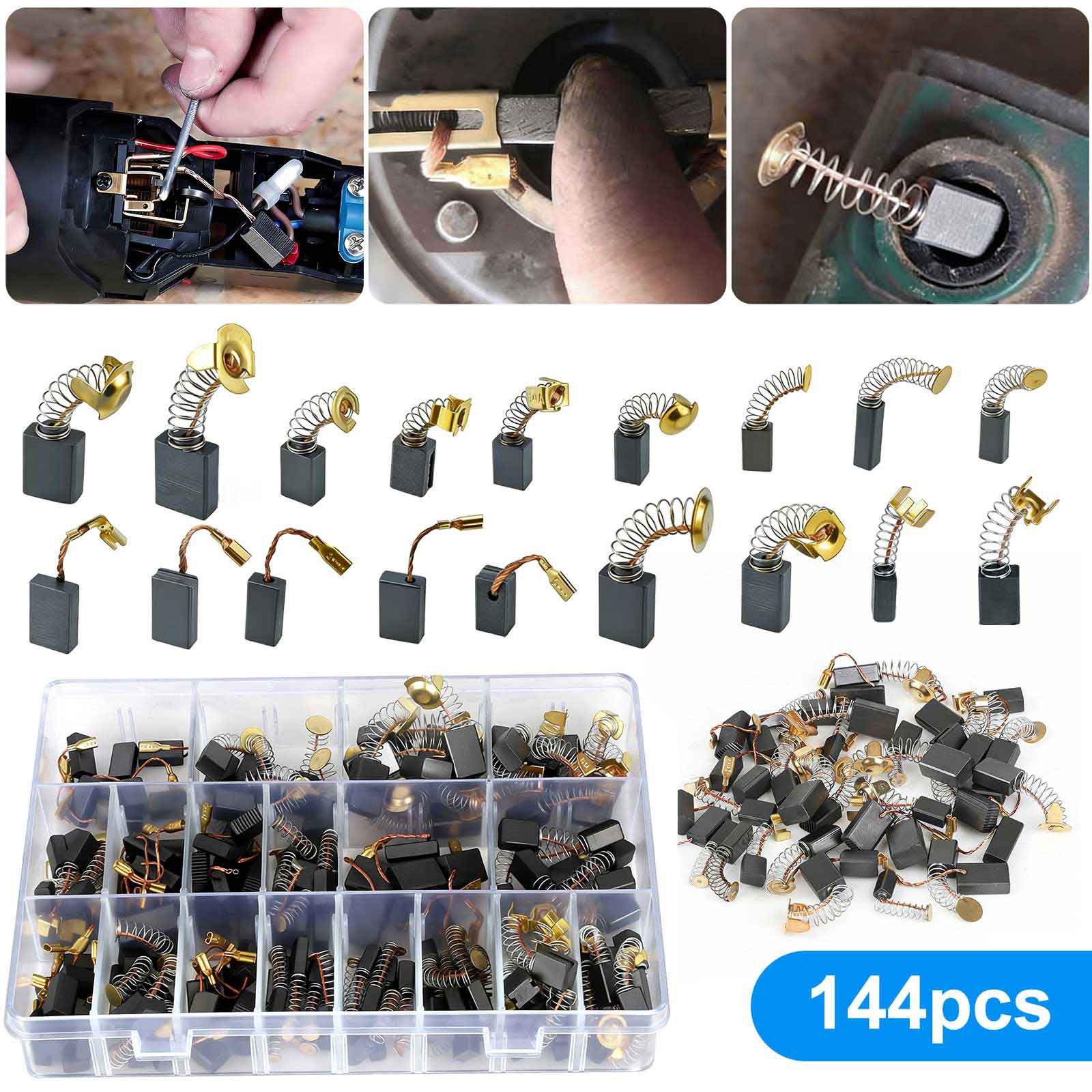 144PCS 18 Sizes Carbon Brushes Electric Motor Brush Set for Power Tools Repair