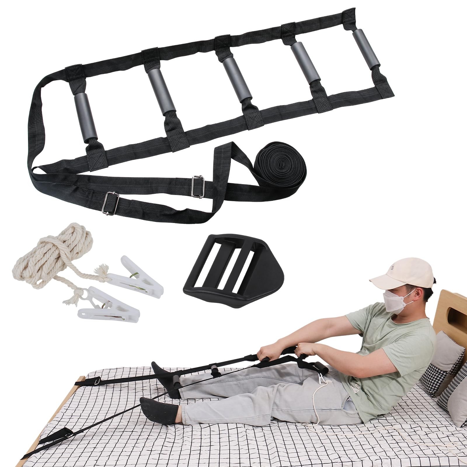 ZUEXT Bed Ladder Assist 160 Inch, Black Pull Up Device w/ Large,