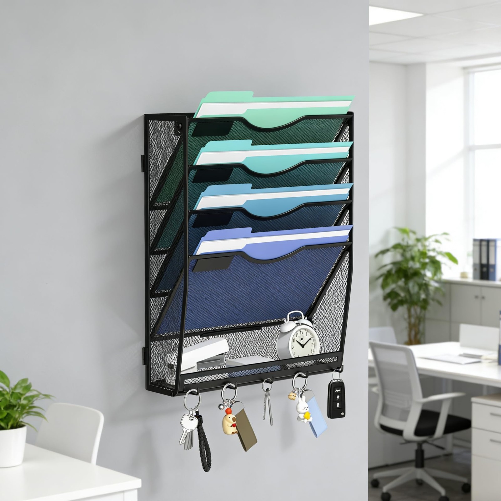 5Tier Hanging Wall File Organizer 5 Hooks Mesh Mail Paper Document Holder