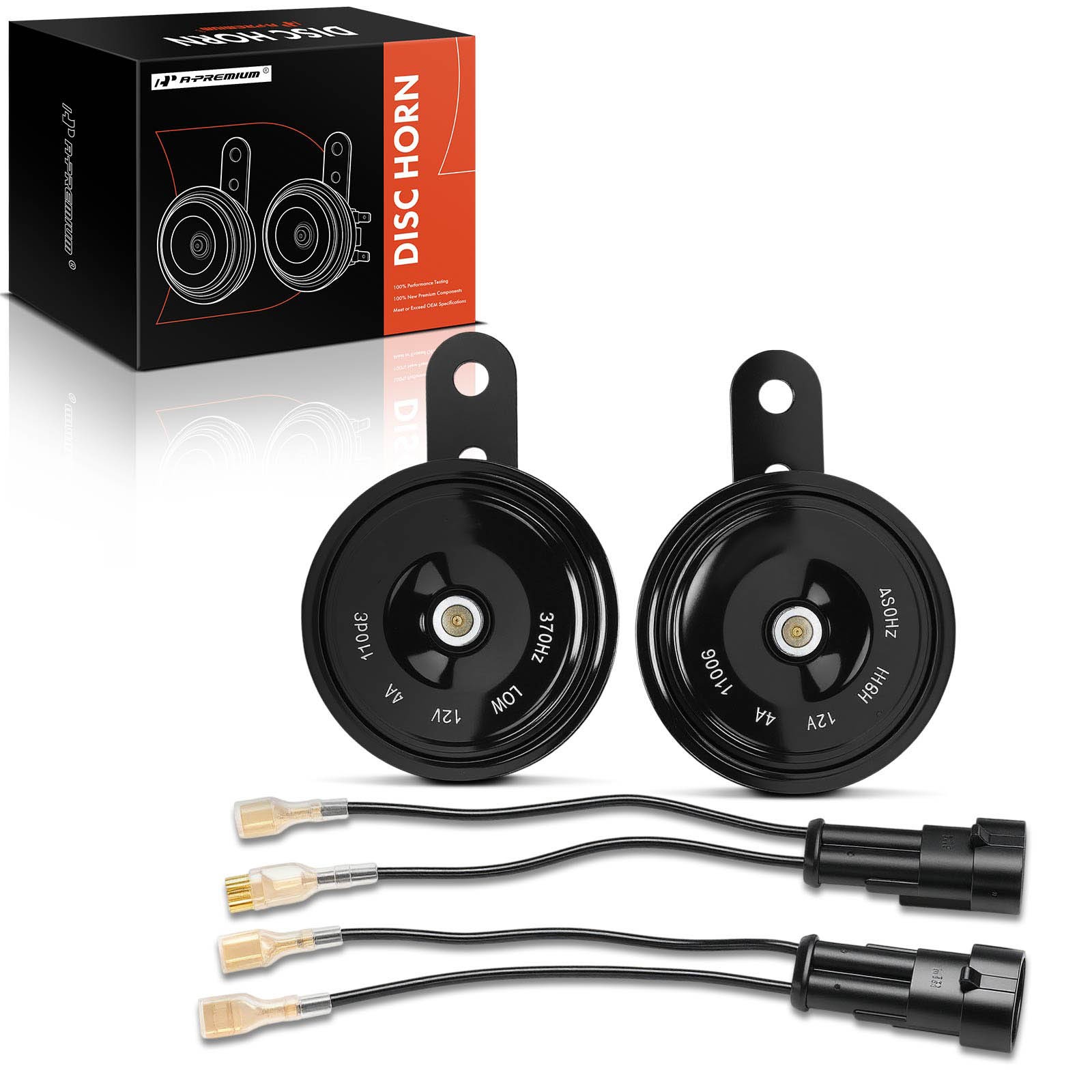 A-Premium 2Pcs Black Metal Disc Horn with 2 Wire Connectors for Jaguar 110 dB