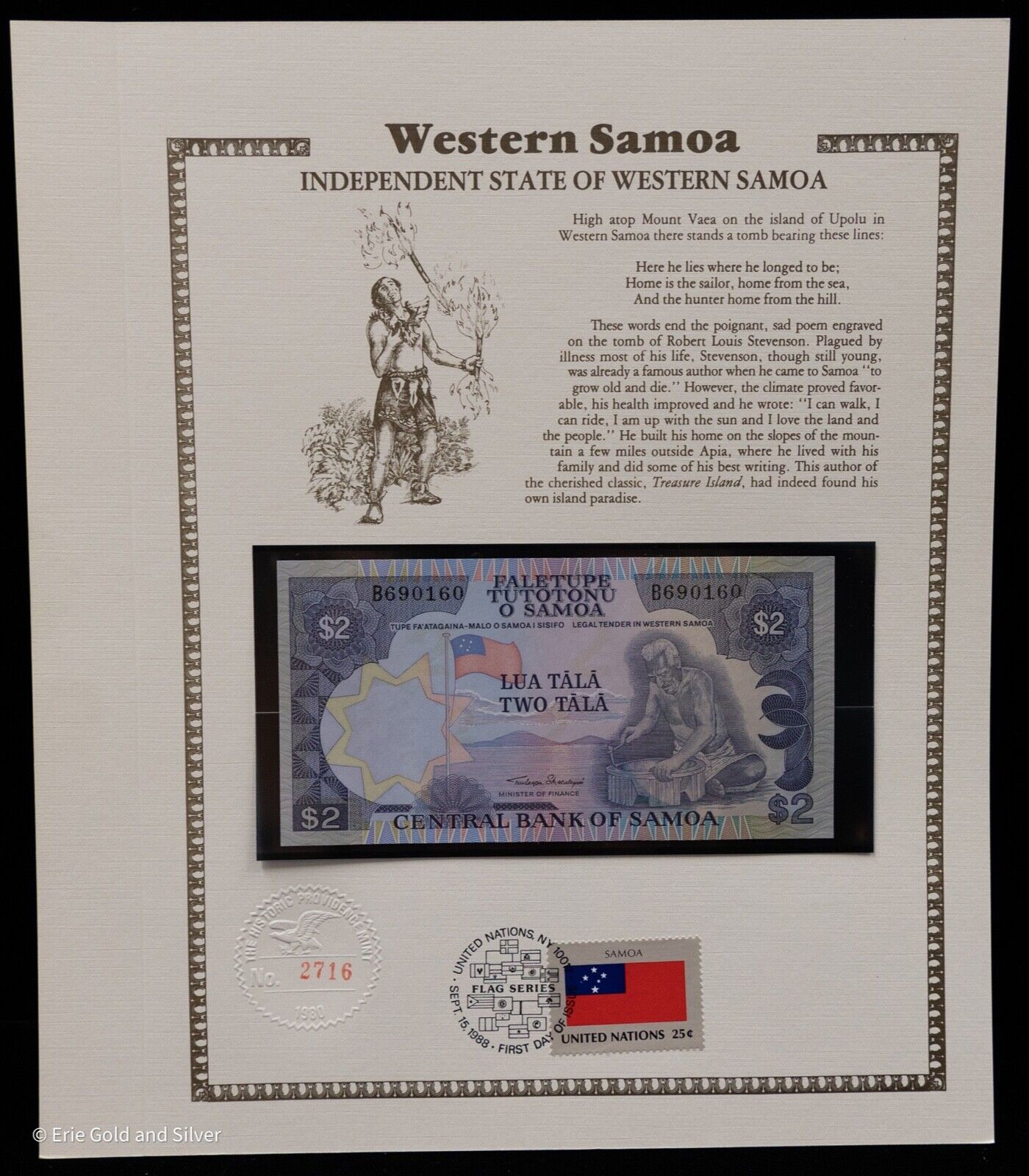 Western Samoa 1985 2 Tala Flag Series FDI First Day Issue UN 25c Stamp