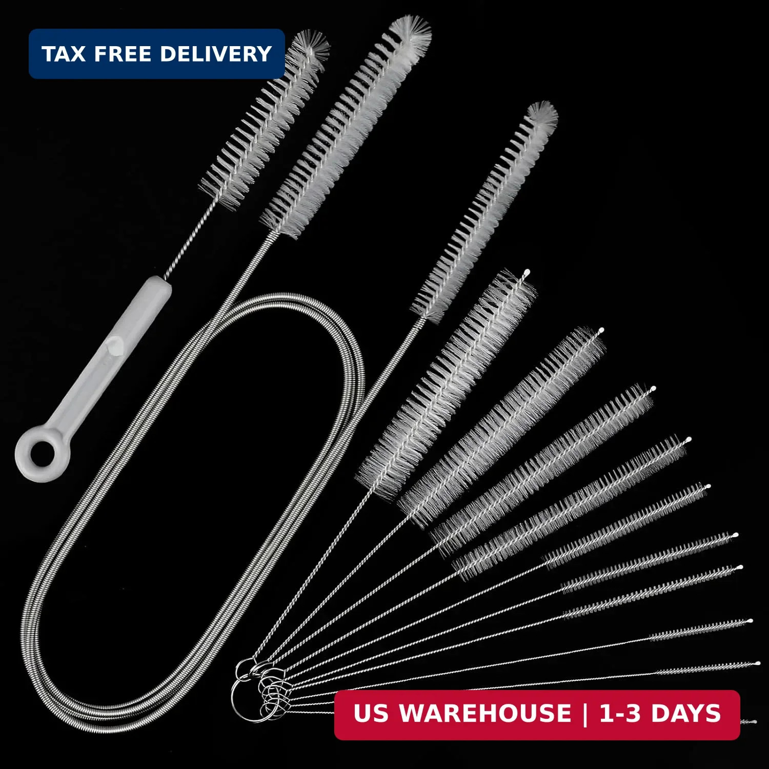 Pipe Cleaner Brush - Flexible Stainless Steel Plus Handle Brushes 12-Piece Set L