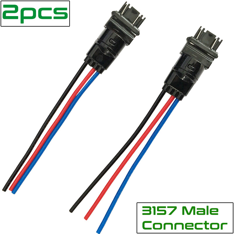 2pcs 3157 Male Connector Plug Front Turn Signal Light Pigtail Wire Harness Cable