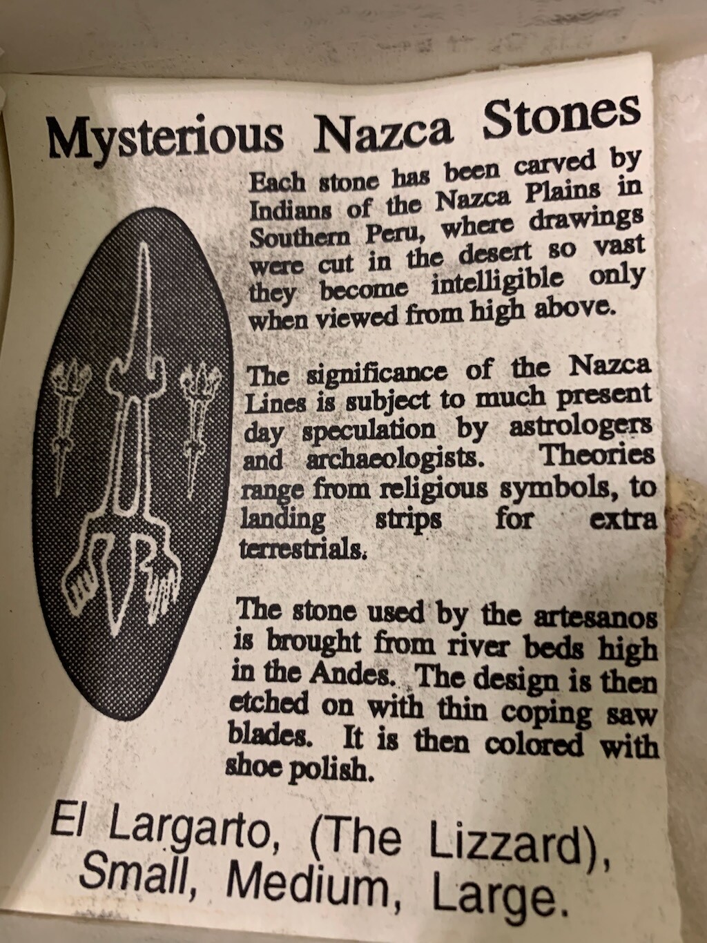 Peruvian Black stone with the Nazca lines monkey design