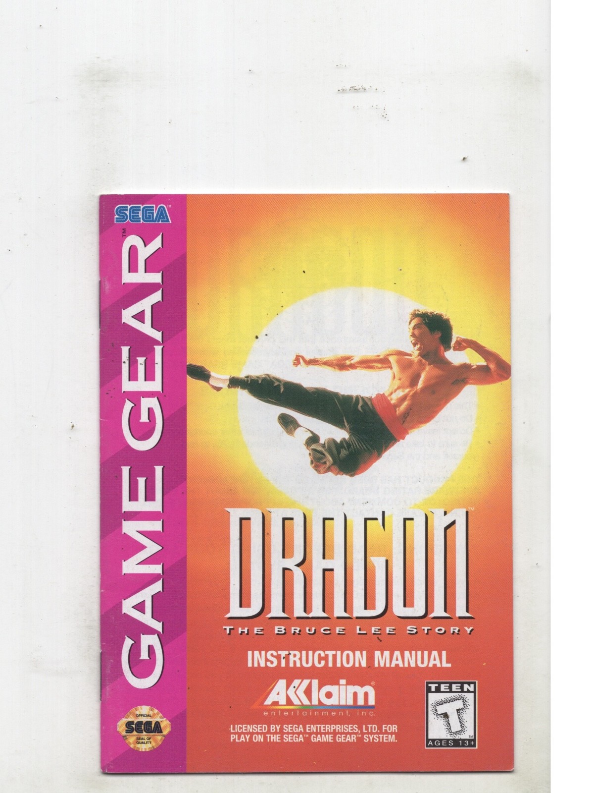 Dragon Bruce Lee Sega Game Gear Manual Only Authentic