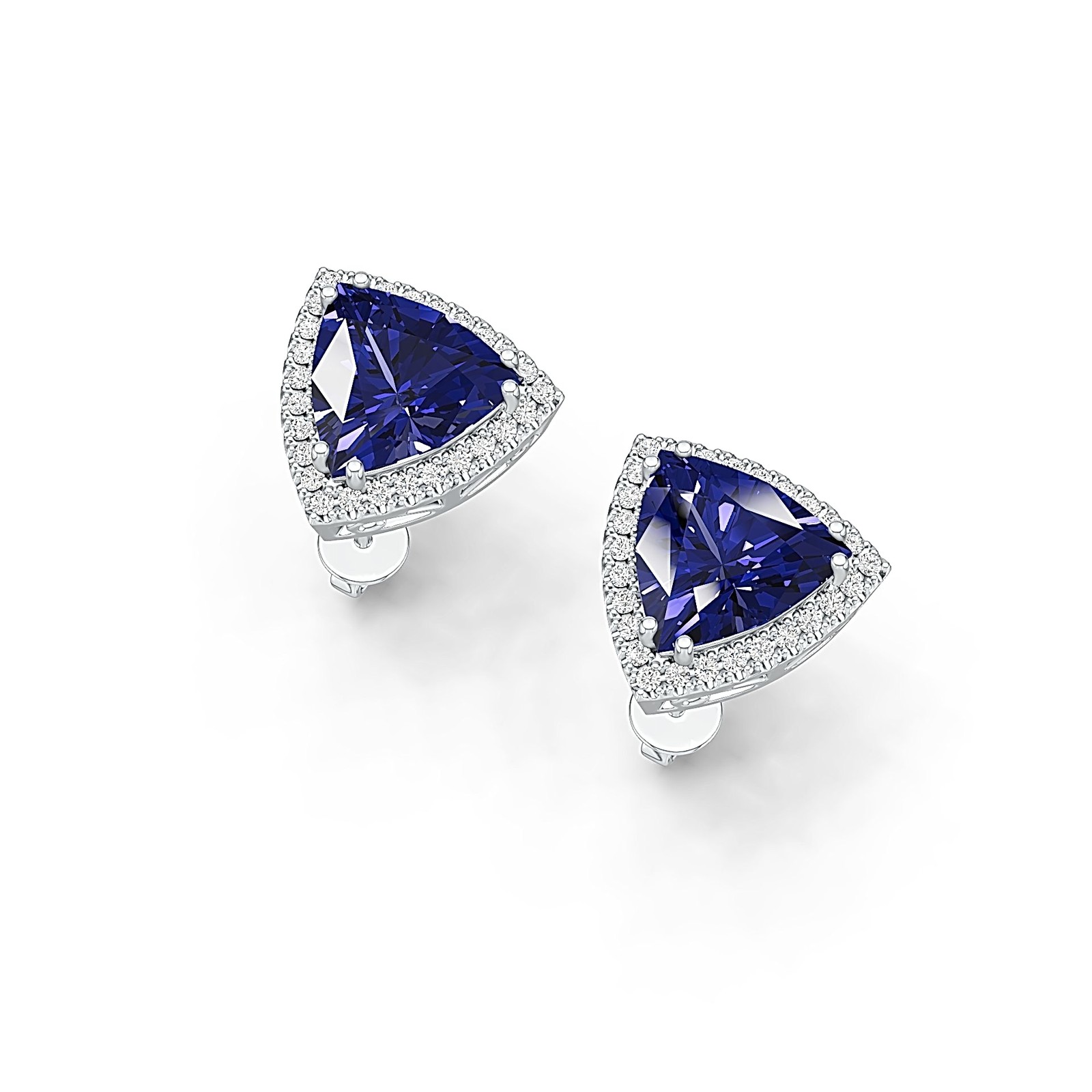 Sterling Silver Semi Mount Earrings Setting Trillion TR 11X11mm with White Topaz