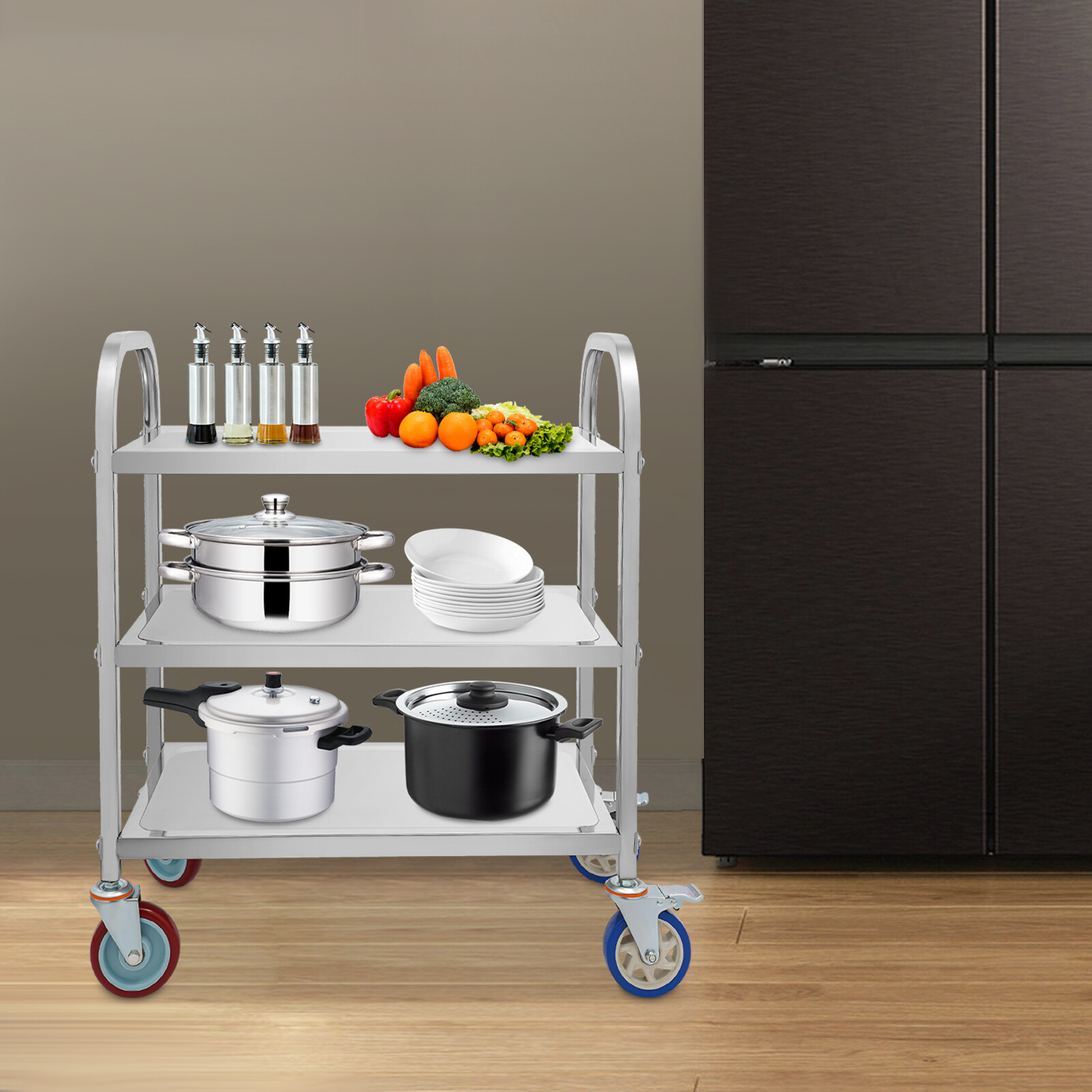 3 Tier Rolling Kitchen Island Trolley Cart Storage Serving Shelf Dining w/ Wheel