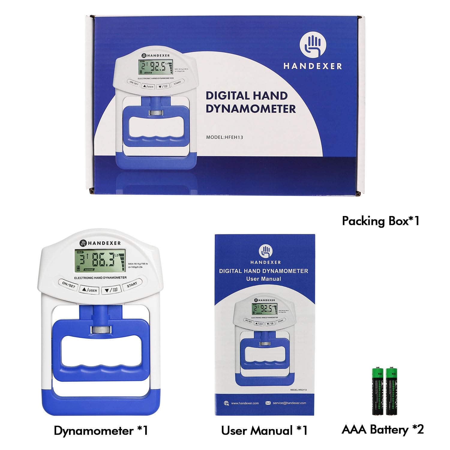 Grip Strength Tester Hand Grip Dynamometer Handheld Digital Grip Measuremen...