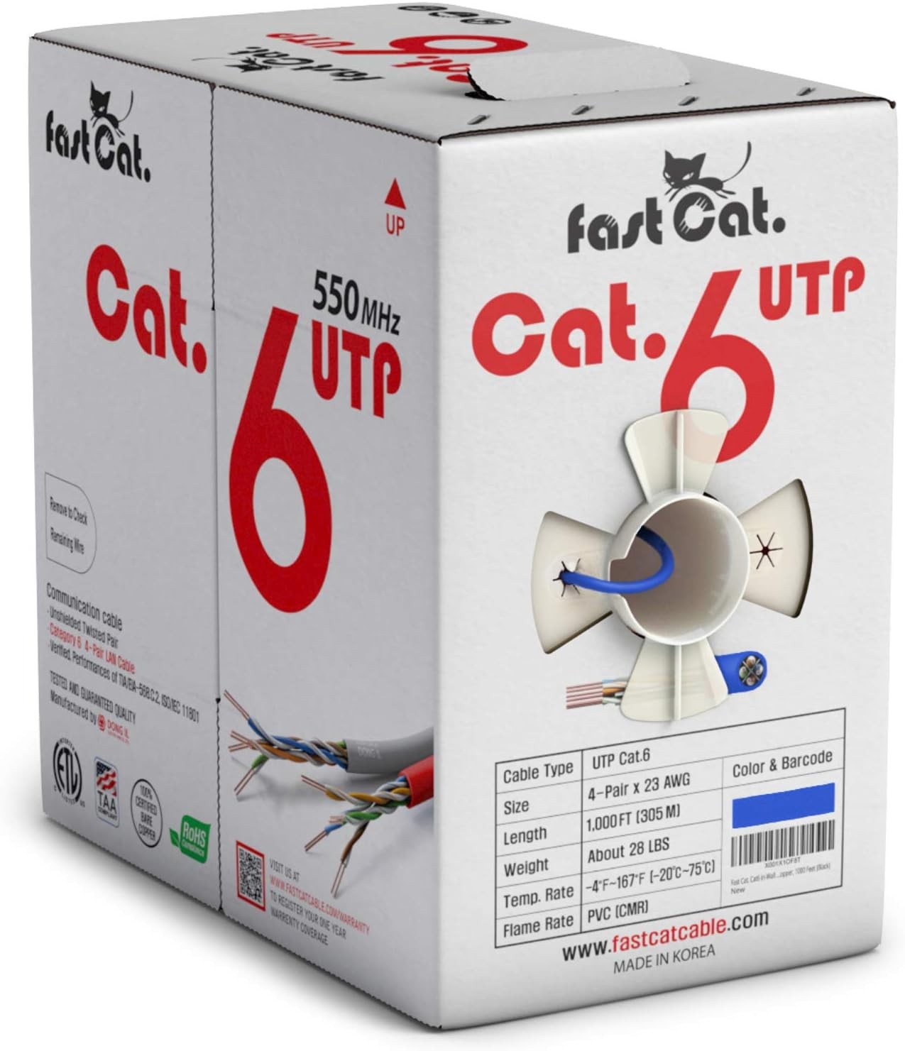 fast Cat. Cat 6 Ethernet Cable 1000ft (Blue) - 23 AWG, CMR, 1000ft., Blue